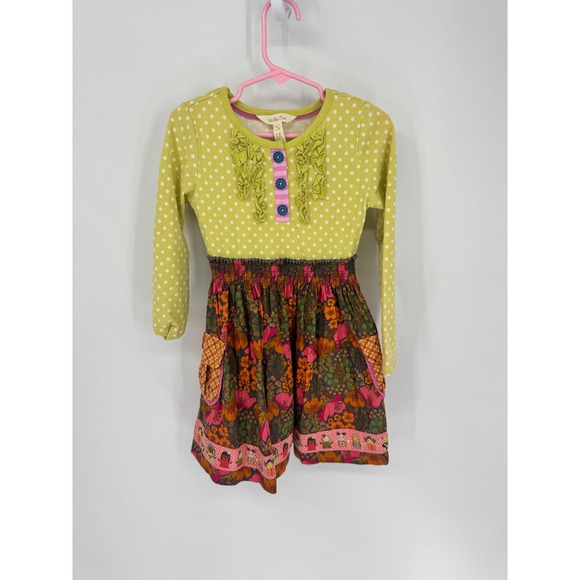 Matilda Jane Other - Matilda Jane Dress Girls Size 4 Green Floral Polka Dot Long Sleeve Mixed Print